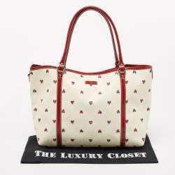 Pre Owned Gucci Red/White GG Supreme Coated Canvas and Leather Large Heart Joy Tote