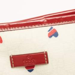 Pre Owned Gucci Red/White GG Supreme Coated Canvas and Leather Large Heart Joy Tote