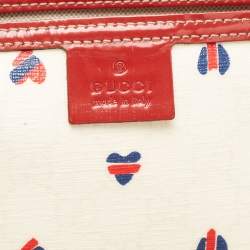 Pre Owned Gucci Red/White GG Supreme Coated Canvas and Leather Large Heart Joy Tote