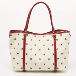 Pre Owned Gucci Red/White GG Supreme Coated Canvas and Leather Large Heart Joy Tote