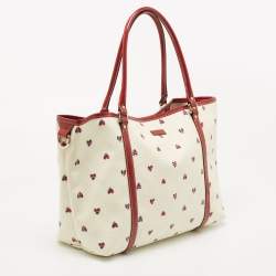 Pre Owned Gucci Red/White GG Supreme Coated Canvas and Leather Large Heart Joy Tote