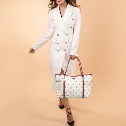 Pre Owned Gucci Red/White GG Supreme Coated Canvas and Leather Large Heart Joy Tote