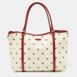 Pre Owned Gucci Red/White GG Supreme Coated Canvas and Leather Large Heart Joy Tote