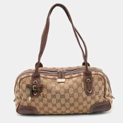 Pre Owned Gucci Beige/Brown GG Canvas and Leather Princy Boston Bag