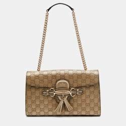 Gucci Metallic Gold Guccissima Leather Emily Chain Shoulder Bag