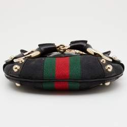 Pre Owned Gucci Black GG Canvas and Leather Horsebit Chain Shoulder Bag