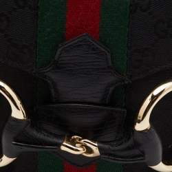 Pre Owned Gucci Black GG Canvas and Leather Horsebit Chain Shoulder Bag
