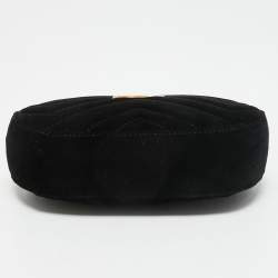 Pre Owned Gucci Black Matelassé Velvet GG Marmont Belt Bag