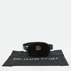 Pre Owned Gucci Black Matelassé Velvet GG Marmont Belt Bag