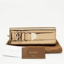 Pre Owned Gucci Gold Patent Leather Romy Clutch