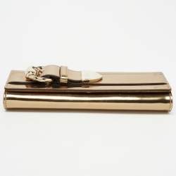 Pre Owned Gucci Gold Patent Leather Romy Clutch