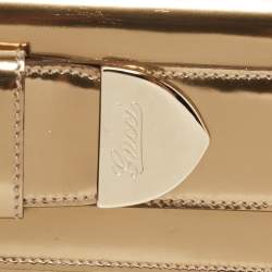 Pre Owned Gucci Gold Patent Leather Romy Clutch