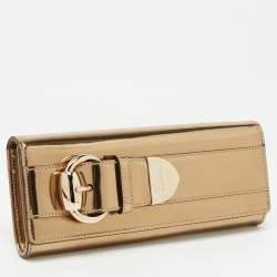 Pre Owned Gucci Gold Patent Leather Romy Clutch