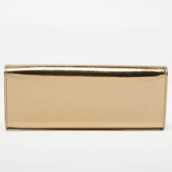 Pre Owned Gucci Gold Patent Leather Romy Clutch