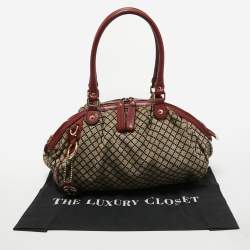 Pre Owned Gucci Red/Beige Diamante Canvas and Leather Medium Sukey Boston Bag