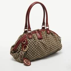 Pre Owned Gucci Red/Beige Diamante Canvas and Leather Medium Sukey Boston Bag