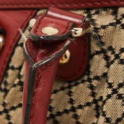 Pre Owned Gucci Red/Beige Diamante Canvas and Leather Medium Sukey Boston Bag