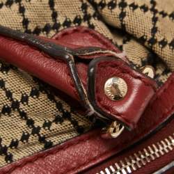 Pre Owned Gucci Red/Beige Diamante Canvas and Leather Medium Sukey Boston Bag