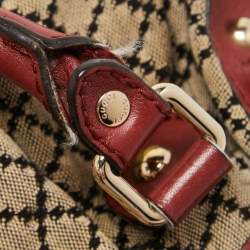 Pre Owned Gucci Red/Beige Diamante Canvas and Leather Medium Sukey Boston Bag