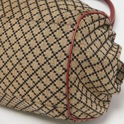 Pre Owned Gucci Red/Beige Diamante Canvas and Leather Medium Sukey Boston Bag