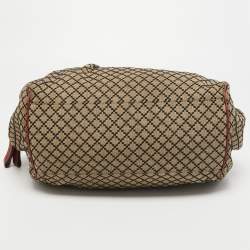 Pre Owned Gucci Red/Beige Diamante Canvas and Leather Medium Sukey Boston Bag