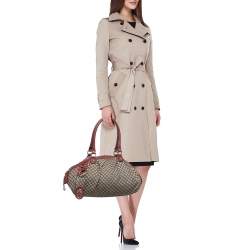 Pre Owned Gucci Red/Beige Diamante Canvas and Leather Medium Sukey Boston Bag