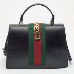 Pre Owned Gucci Black Leather Medium Sylvie Top Handle Bag