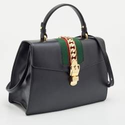 Pre Owned Gucci Black Leather Medium Sylvie Top Handle Bag