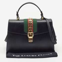 Pre Owned Gucci Black Leather Medium Sylvie Top Handle Bag
