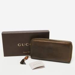 Gucci Metallic Leather Bamboo Tassel Zip Around Wallet