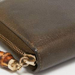 Gucci Metallic Leather Bamboo Tassel Zip Around Wallet
