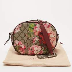 Gucci Old Rose GG Supreme Blooms Canvas and Leather Mini Chain Crossbody Bag