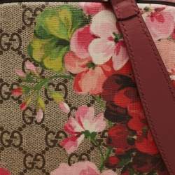 Gucci Old Rose GG Supreme Blooms Canvas and Leather Mini Chain Crossbody Bag