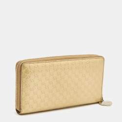 Gucci Gold Microguccissima Patent Leather Zip Around Wallet