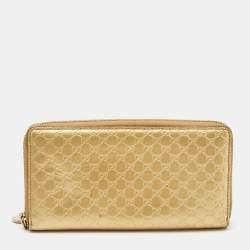 Gucci Gold Microguccissima Patent Leather Zip Around Wallet