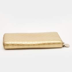Gucci Gold Microguccissima Patent Leather Zip Around Wallet
