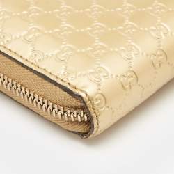 Gucci Gold Microguccissima Patent Leather Zip Around Wallet