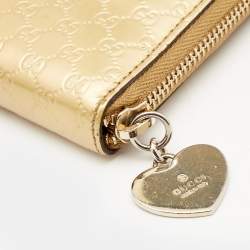 Gucci Gold Microguccissima Patent Leather Zip Around Wallet