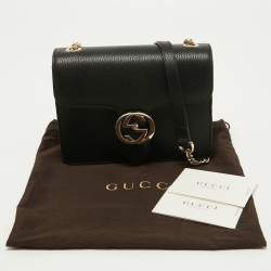 Pre Owned Gucci Black Leather Dollar Interlocking G Crossbody Bag