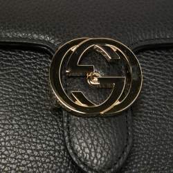 Pre Owned Gucci Black Leather Dollar Interlocking G Crossbody Bag