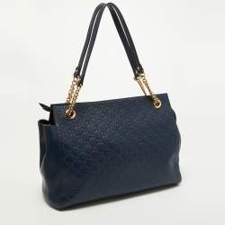 Pre Owned Gucci Blue Guccissima Leather Chain Shoulder Bag