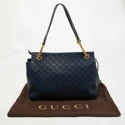 Pre Owned Gucci Blue Guccissima Leather Chain Shoulder Bag