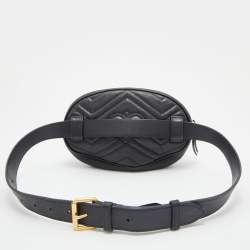 Gucci Black Matelassé Leather GG Marmont Belt Bag