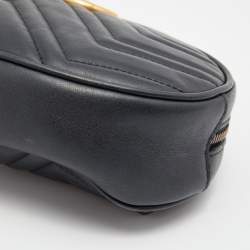 Gucci Black Matelassé Leather GG Marmont Belt Bag