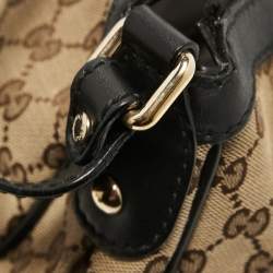 Pre Owned Gucci Beige/Black GG Canvas and Leather Medium Sukey Hobo