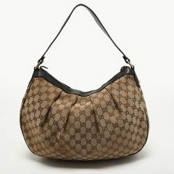 Pre Owned Gucci Beige/Black GG Canvas and Leather Medium Sukey Hobo