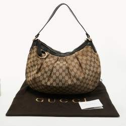 Pre Owned Gucci Beige/Black GG Canvas and Leather Medium Sukey Hobo