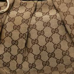 Pre Owned Gucci Beige/Black GG Canvas and Leather Medium Sukey Hobo