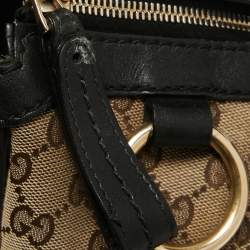 Pre Owned Gucci Beige/Black GG Canvas and Leather Medium Sukey Hobo