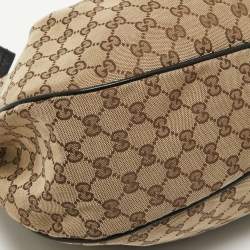 Pre Owned Gucci Beige/Black GG Canvas and Leather Medium Sukey Hobo